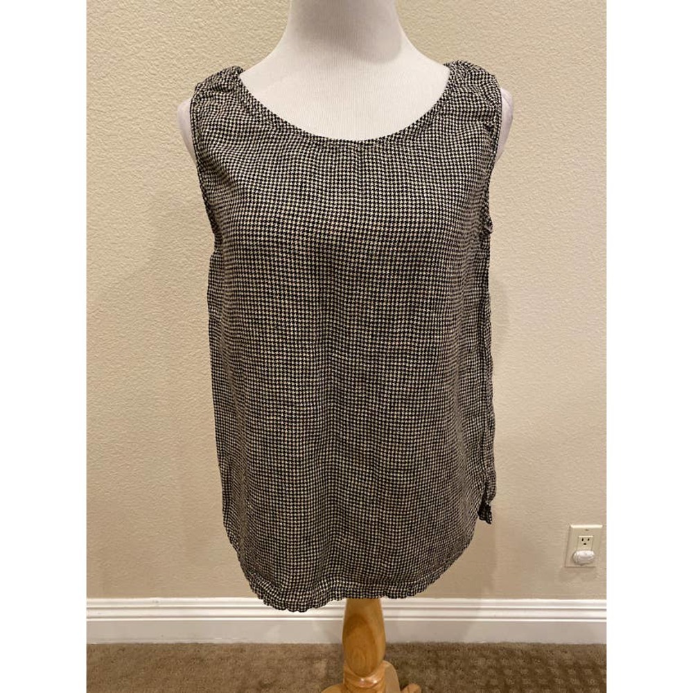 Marc Ware Linen Sleeveless Blouse Houndstooth Black/tan  Size Medium